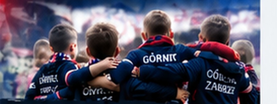 Grupa dzieci w barwach Górnika na trybunie